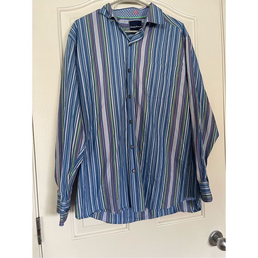 Tommy Bahama Men's Multi Color Stripe Collared Long Sleeves Dress Shirt Medium
